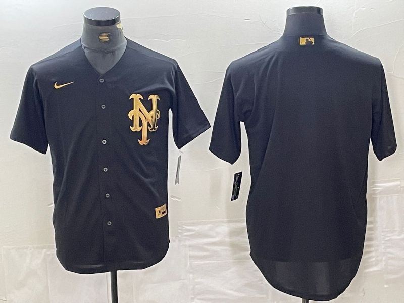 Men New York Mets Blank Black gold 4 th generation Nike 2024 MLB Jersey style 1